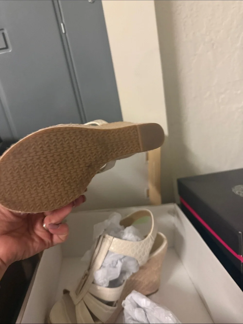 MICHAEL Michael Kors Croc-Embossed Cream Espadrille Wedge Sandal